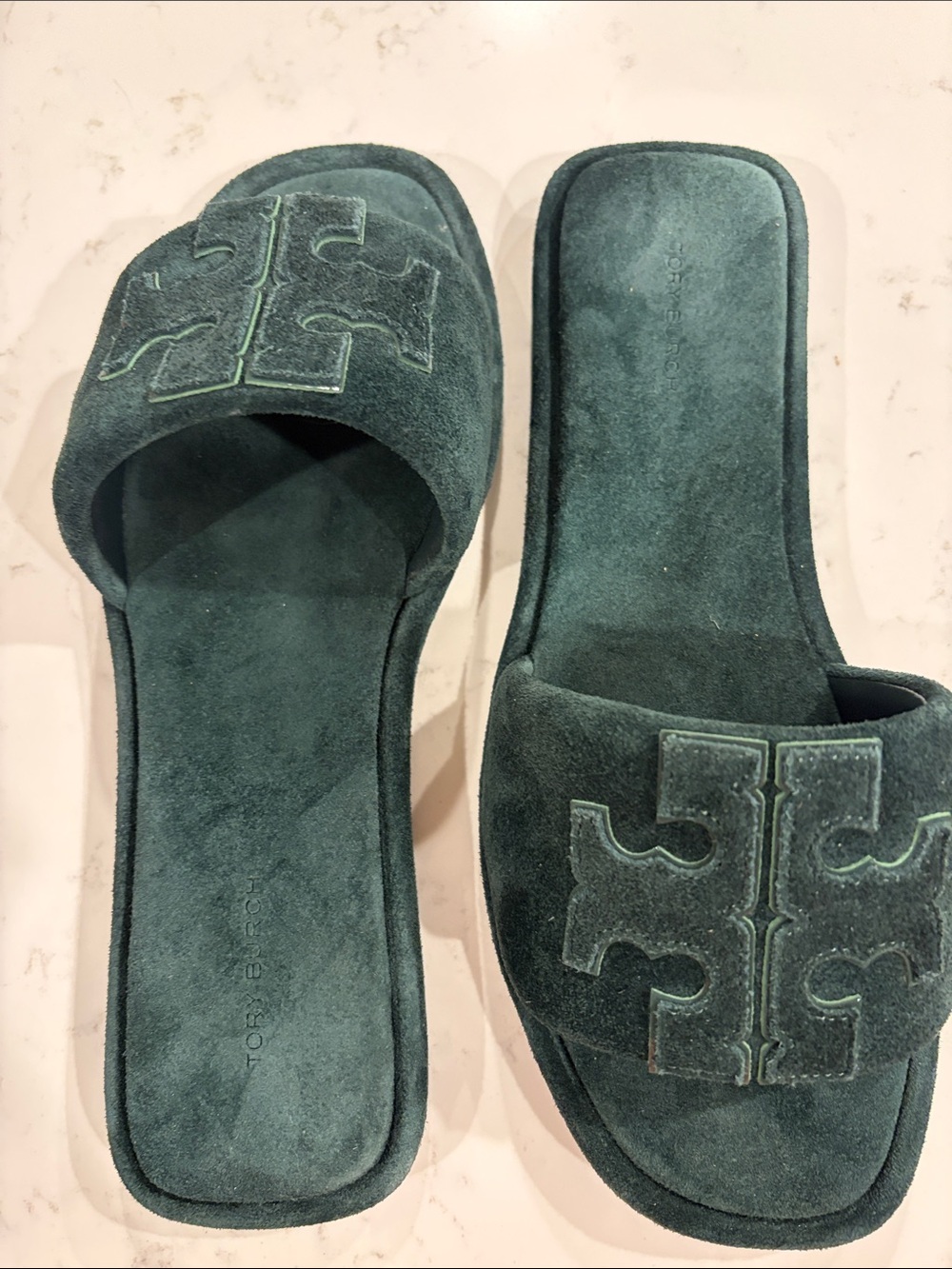 Tory Burch Forest Green Suede Slide Mules NWOT. - Picture 2 of 5